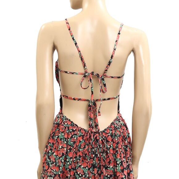 Free People Taking Sides Printed Mini Dress Tomato Tiered Ruffle Cotton M 283183 - Picture 8 of 9